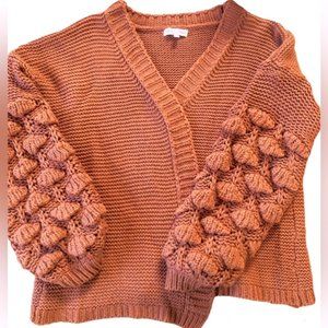 Woven Heart knit oversized crochet puff sleeve sweater